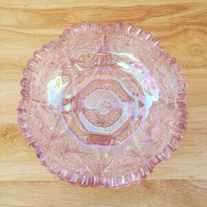 VTG 1960s Pink Carnival Glass Bowl Iridescent Marked Lenox Imperial Glass MCM